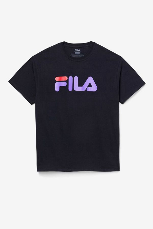 Fila Short Sleeve Logo Men's Tee - Black/Purple/Red,NZ 978-98426